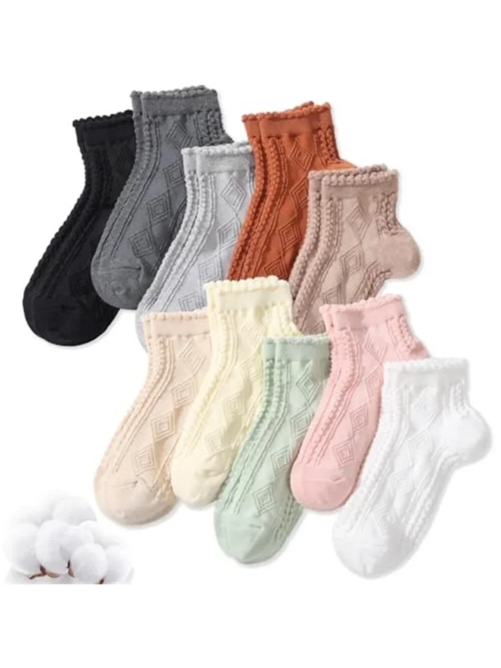 10 Pairs Ruffle Socks Women Cute Cotton Ankle Socks Casual Frilly Sock,